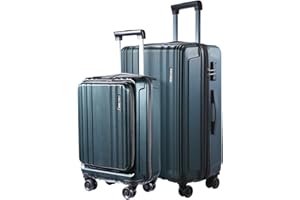 TYDECKARE Luggage Set 2 Piece 20/28, 20" with Front Laptop Pocket & 20/28" with Expandable, ABS+PC Lightweight Hardshell with Spinner Wheels, TSA Lock, with YKK Zipper, Aluminum Alloy Trolley, Dark Green