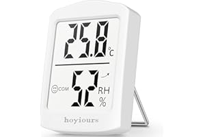 hoyiours Termometro igrometro per interni, termometro digitale per ambienti con doppio sensore, monitor di umidità della temperatura per patio, casa e serra, design di colore bianco