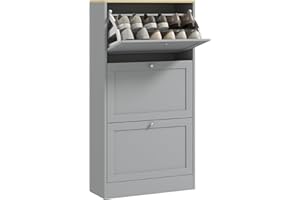 HOMCOM Meuble à Chaussures 18 Paires, Armoire à Chaussures étroite Moderne avec 3 tiroirs rabattables et étagères réglables, pour Couloir et entrée, 60 x 23,5 x 115 cm, Gris