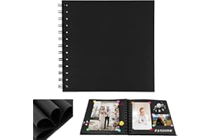 FUNVCE Kleines Fotoalbum zum Selbstgestalten,17x17cm Scrapbook 20 Blätter(40 Seiten) Fotoalben Ringbuch, Fotobücher Kraftpapier Spiralalbum für Baby Geburtstag Jahrestag Hochzeit, Schwarz