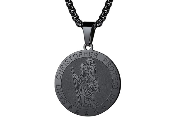 FaithHeart St Christopher Halsband för män katolsk medalj lyckohelgongåvor | Rostfritt stål rund/hundtagg/ovalt hänge robust kedja silver/guld/svart, konfirmation dop nattvardsgåva herrsmycken
