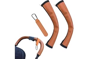 EUYKQNOI 2 Pcs Housse de Protection Il y a aussi 1 crochet, Couverture Protection pour Poussette/Landau, Poussette Accoudoir Poignée Amovible Zipper en Simili Cuir,Convient à Plupart Poussettes