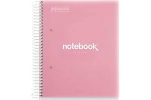 Miquelrius - Quaderno a Spirale con Copertina in Plastica, 160 Fogli, 8 Colori a Quadretti A5, Rosa