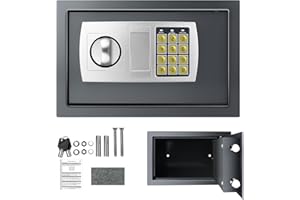 VANDISE Tresore für Zuhause, feuerfester Tresor mit digitaler Tastatur, 8,5 l elektronischer Sicherheitstresor mit Schlüssel, Ganzstahl-In-Wall-Home-Office-Tresor, grau