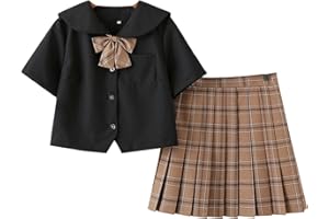 DRGE Femmes Filles Taille Haute Jupe Plissée Set École Japonaise JK Uniforme Costume avec Chaussettes Mollets