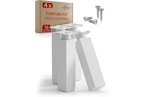 LouMaxx Furniture Legs 4pc Set 40x40x150mm White Square - Adjustable Cabinet Legs with Mounting Plate - Height Adjustable Legs for Cupboard Units