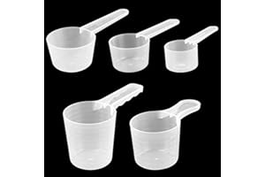 AMANDELIZABE Juego de cucharas medidoras y dosificadoras transparentes con escala, detergente (20/40/50/70/100 ml), cucharas para café, proteínas en polvo