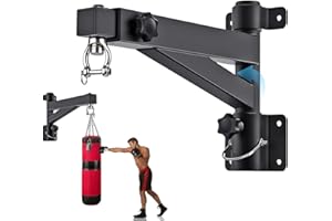 KENSBRO Supporto Muro per Sacchi da Boxe - Sistema di Montaggio a Parete Regolabile 44-64cm con Rotazione 360° Silenziosa, Struttura Resistente 100kg Max per Palestre Domestiche e Fitness