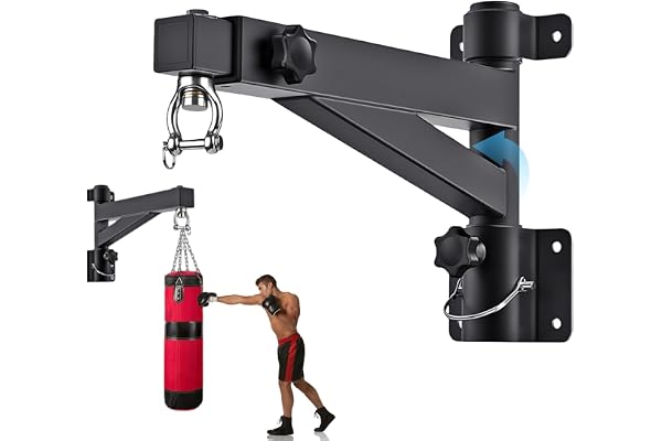 Kensbro Support de Sac de Boxe Murale - Support Réglable 44-64 cm avec Rotation 360° Silencieuse, Structure Résistante 100kg Max, pour Sac de Frappe, Gym à Domicile et Fitness