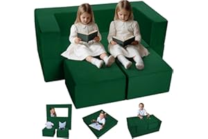 MeMoreCool Kids Sofa Bed Toddler Armchair Couch, Green Kids Convertible Couch Lounger Fold Out, Baby Couch Floor Chair Bedroom Furniture, Modular Mini Couch for Playroom