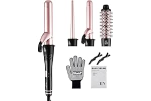 CkeyiN Ferro Arricciacapelli 4 in 1,Spazzola ad Aria Calda,Strumenti per lo Styling con Tecnologia Ionica per grandi onde e ricci,Riscalda Uniformemente Senza Danneggiare i Capelli
