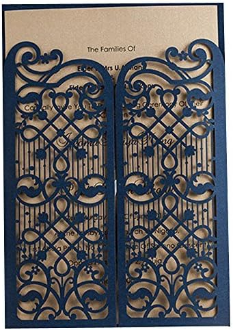 Blue Iron Gate Fence Laser Cut Wedding Invitations Elegant Hollow Party Invitation Card Printable (12)