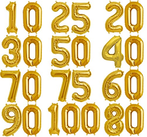 Ballon Zahl 0-9 in Gold – XXL 40″/102cm – Folienballons für Luft oder Helium als Geburtstag, Jubiläum, Hochzeit oder Abschluss Geschenk, Party Dekoration oder Überraschung - 3