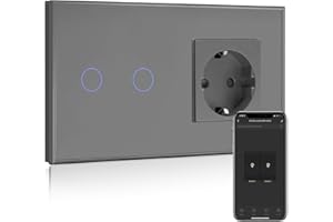 BSEED Normalne gniazdko z przełącznikiem światła Smart Alexa, kompatybilne z Alexa, Google Home, szklany przełącznik ekranu dotykowego, inteligentny włącznik światła, 2-drożny, 1-drożny, gniazdko 16