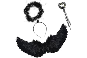 Jeackcelle Angel Wings for Kids, Angel Costume with Halo Magic Wand, Feather Dress Up Props Cosplay Halloween Party