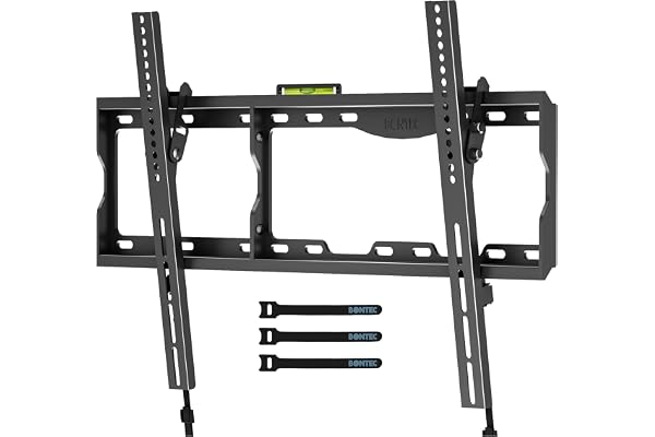 BONTEC Väggfäste för 17-86 Tum LED LCD OLED Plasma Platt och Böjd TV, Lutningsbart Upp Till 75 kg, Max VESA 600 x 400 mm, Med Bubbelvattenpass och Kabelband