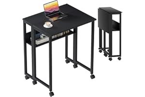 GreenForest Małe Składane Biurko na Kółkach ze Schowkiem, Pojedynczy Składany Stolik Komputerowy 100 cm do Małych Stanowisk Pracy, Latwy Montaż, Czarny