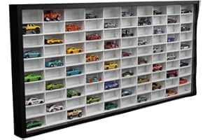 Decographics | Vitrina Expositor H100 MN C-P | Compatible con Hot Wheels | Capacidad 100 Coches | Vitrina para colección | Organizador de Coches |con Puerta | (Negro-Interior-Blanco)