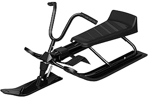 Laneetal Luge Enfant, Luge Bob, avec Volant et Frein, Amortisseur de Choc, Corde de Remorquage, Siège en PP, Guidon Antidérapant, Noir