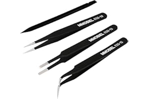 MMOBIEL 3x Pinzette ESD Industriali di Precisione antistatiche in Acciaio inox per Strumenti Elettronici, Gioielli, Computer, Laboratorio, Artigianato, ecc. - Incl. Strumento Plastica per il Pry