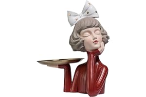 KILCVEM KLCRlGOM Soprammobili Moderni - 33 cm Nordic Statua Resina Vassoio Ragazza Bowknot Figurine Ornamenti per Soggiorno Complementi Arredo Casa Accessori Ufficio da Tavolo Scultura Artigianato,Red
