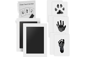 Zemiu 2-Pack Stora Säker för Barn Clean Touch Ink Pads, Babyhandavtryck och Fotavtryck,Bläckfri hand och Fotavtryckssats, Katt/Hund Tass Tryck kit