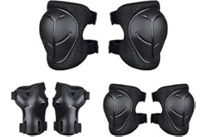 HEATIGO Kids Sports Protective Gear Set,6 PCS Wrist Guard Knee Elbow Pads for Children Protection Skateboard Inline Roller Skating Biking Riding Scooter,Black
