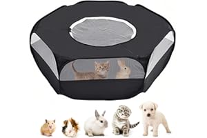 MOETYANG Small Animal Cage, Hamster Playpen, Guinea Play Pen with Cover, Outdoor/Indoor Pet Pop up Playpen, Hamster Run Playpen Tent Perfect for Rabbit Guinea Pig Rat Puppy (Black)
