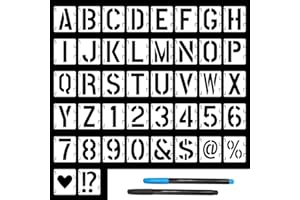 skytowards 42 PCS Plantillas de Letras Y Números Plantillas de Letras Reutilizables Plantillas de Pintura del Alfabeto Plantillas Alfanuméricas de Pintura con 2 Rotuladores para DIY Decoración(10*8cm)