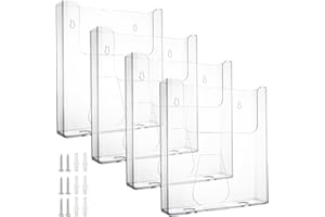 GBACHOOSE 4 Pcs A4 Leaflet Holder Wall, Wall Mounted Document Holder with Screws, Clear Portrait Literature Stands for Files, Leaflet, Brochure, Menu,Magazine