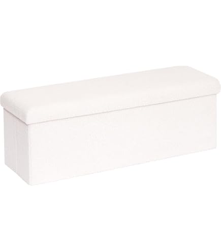 SONGMICS Mazie Collection - 43 Inches Folding Storage Ottoman Bench, Ottoman With Storage, Foot Rest Stool, Load 660 Lb, For Living Room, Synthetic Leather, Cream White ULSF70M