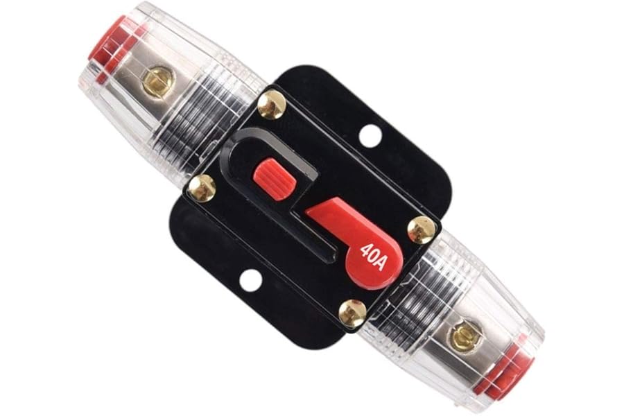 RKURCK 12V-24V DC 40 Amp Circuit Breaker, Fuse Holder, Inline Fuse Block For Car Audio Solar Inverter System Protection (40A)
