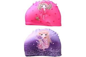 SCJJZ Czapka Basen Dziewczyna,Czapka pływacka,Czapka pływacka dziewczyna,Czapka pływacka dla dzieci,Pakiet 2 Kapelusze pływackie dla dzieci Elastyczne czapki pływackie dla chłopców od 1 do 8 lat i