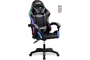 Amstrad AMS-900-LED-BK Fauteuil/Chaise de Bureau Gamer Noir Gris - Eclairage LED 366 Effets - Télécommande