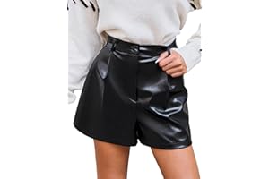 CUPSHE Pantalones cortos de piel sintética para mujer, con botón frontal, tiro alto, pierna suelta, ajuste cómodo, ambiente moderno
