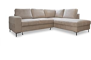 MIUFORM Ecksofa mit Schlaffunktion, Lofty Lilly Wohnlandschaft L-Form, Couch L Form Wohnladschaft mit Schlaffunktion Schlafcouch, Sofa Cord Metallfüße (Beige, Rechts ausgerichtet)