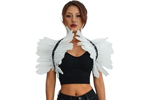 ESSECMBS Womens Realistic Feather Cape Costume Gothic Lacing Shawl Shrug Collar Feather Cloak for Halloween Cosplay Christmas Party