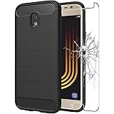 ebestStar - Cover per Samsung J3 2017 Galaxy SM-J330F, Custodia Protezione Carbonio Design, TPU Morbida Antiurto, Nero + Vetr
