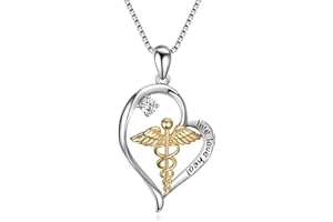 YFN RN Krankenschwester Halskette Sterling Silber Medizinische Symbol Caduceus Engel Anhänger Geschenke für Arzt Krankenschwester