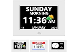 GENERIC Digital Clock with Day and Date for Elderly Alzheimer's Clock Customizable Alarms 3 Display Modes Large Font Digital Clocks for Seniors Alarm Clocks Auto DST (7in White, Large)