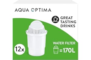 Aqua Optima Water Universal Filter Cartridge, 30 Days (12 Months Supply), Compatible with Brita Classic,5 Stage Filtration System Reduces Chlorine, Limescale and Other Impurities, BPA Free, White
