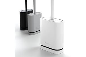 SAVEGA – Escobilla de baño de Silicona Negra con Tapa – Escobilla Plana y Flexible – Escobilla de Inodoro con Soporte para escobilla de Inodoro para Montaje en Pared sin taladrar