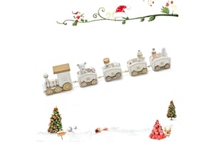 YXHZVON Weihnachtszug Holz, Kleiner Zug Weihnachts Dekoration Neujahr Ornament Weihnachtszug mit Schneemann Spielzeug für Kinder Mädchen Junge (Weiß)