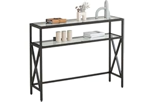 YMYNY Stół konsolowy, stolik na sofę ze szkła hartowanego, przemysłowy wejście do przedpokoju, wąski z półkami, kompaktowy wyświetlacz do małych przestrzeni, 100 × 24,5 × 80,5 cm, czarny HGD007B