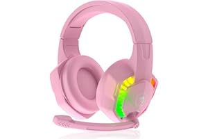 AJAZZ PC Headset, Gaming Headphones with Mic, Usb Gaming Headset Ps4, Backlit LED Headset 3D Surround Sound Noise Canceling Mic, RGB Wired Deep Bass Headset, for PS5, Laptop, Nintendo Switch (Pink)
