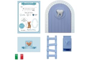MFS MYFUTURSHOP Myfuturshop® Porta infantile per lasciare i denti da latte al Topolino + Scatola per i denti, + Scala + 4 certificati di Dente Pulito. Regalo per bambino e bambina. VERSIONE ITALIANA AZZURRA