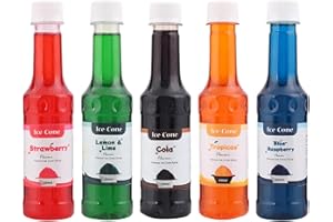 VED Sirup für Ice Cone, Mixed Popular Flavour Sirups, kann mit All Slush| verwendet werden Slushie Machines Strawberry, Cola, Blue Raspberry, Lemon & Lime, Tropical je 250 ml (5er Pack)