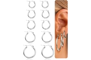 Adramata 5-10 Pares Acero Inoxidable Pendientes Aro Mujer Hombre Diámetro 10/12/15/20/25mm Conjunto de Aros Pendientes Plata/Oro Mujer Hombre