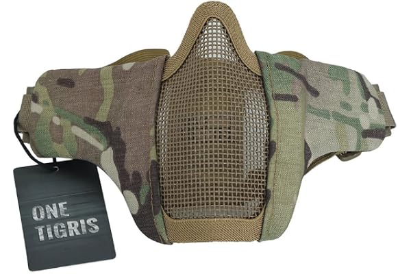 OneTigris Demi-Masque de Protection du Visage Pliable en Maille pour Airsoft Paintball CS L/S