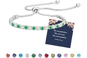 Fehki Bracelet for Womens Silver Tennis Birthstone Dainty Crystal Zirconia Bracelets Birthday Christmas Valentine's Day Jewellery Gift for Mum Sisters Girlfriend